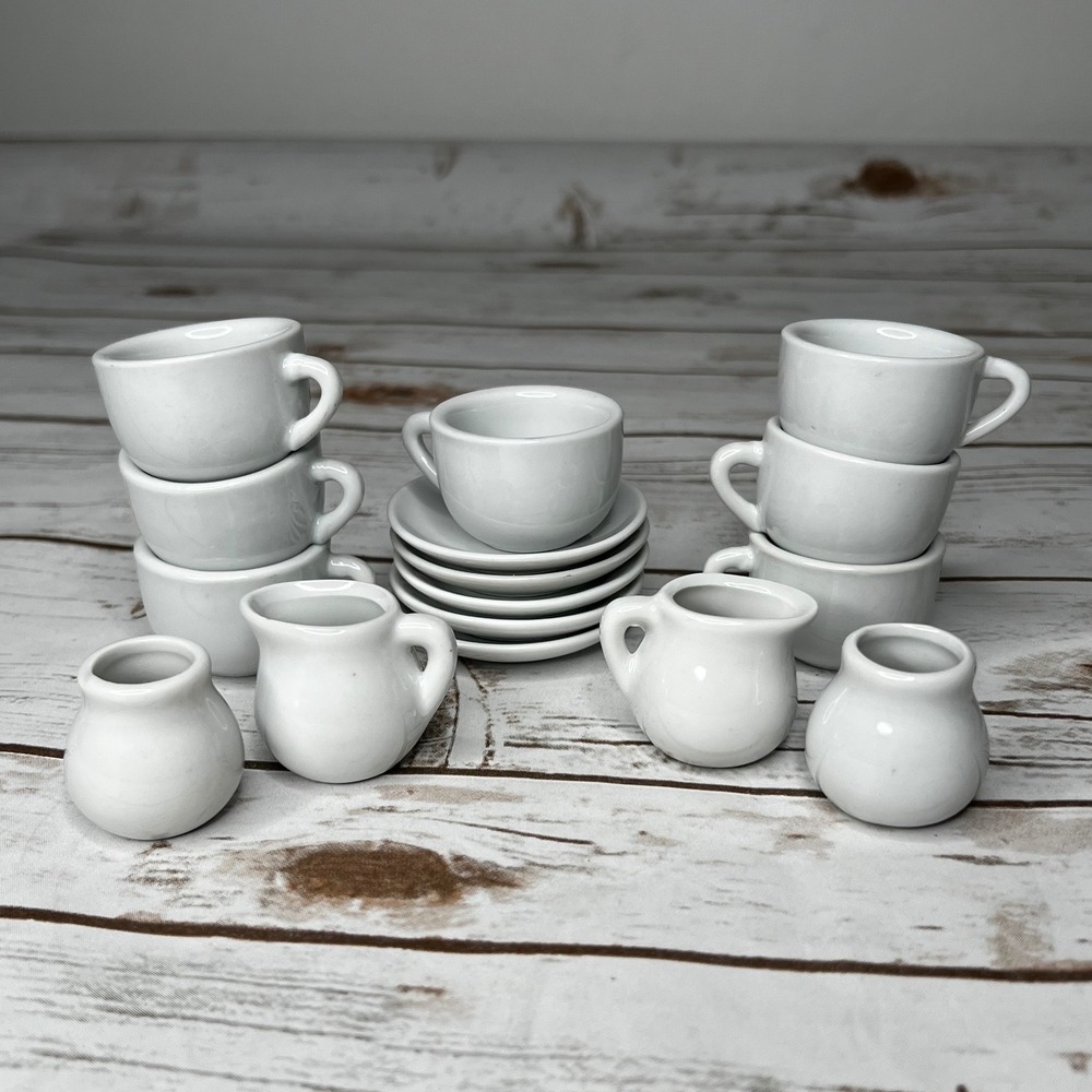 Unbranded Miniature Tea Set White Ceramic Dollhouse Play Kitchen 16 Piece Set